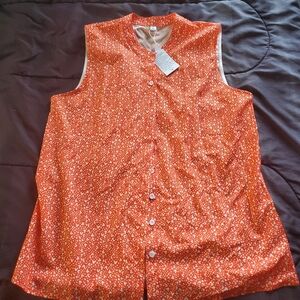 NWT women XL orange with white button down sleeveless
